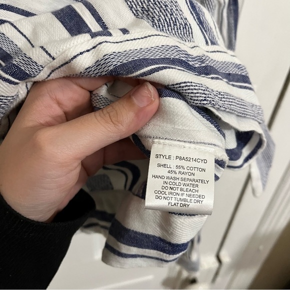 Parker Saskia Stripe V Neck Tie Waist Blouse Blue White Medium W2 - Picture 5 of 8